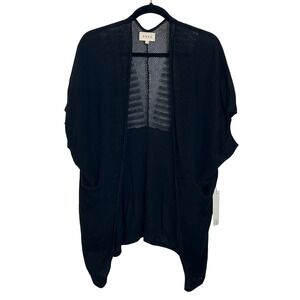 SHAE Linen Cotton Blend Open Front Cardigan Sweater Size S Jet Black Lightweight
